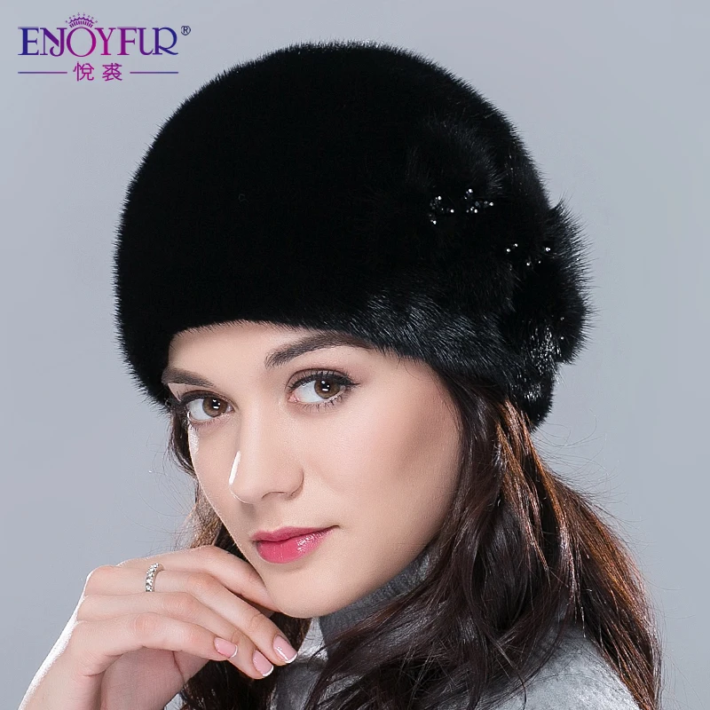 Натуральная норковая меховая шапка для женщин Зимняя импортная вся цветочный