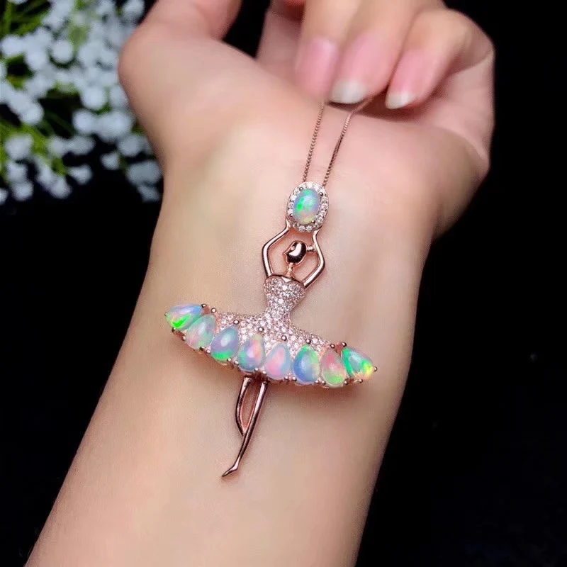 ballet dancer opal gemstone pendant for silver necklace  birthday anniversary party gift fireworks color vivid image