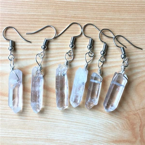 Clear quartz Модные аметисты Прозрачный кристаллический кварц Натуральный Необработанный Камень Серьги-Подвески ручной работы для женщин ювелирные изделия высокое качество только 1 пара - Окраска металла: Clear quartz