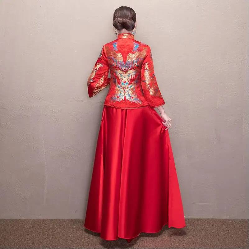 Двойное китайское традиционное платье Ципао с Фениксом для заграничной