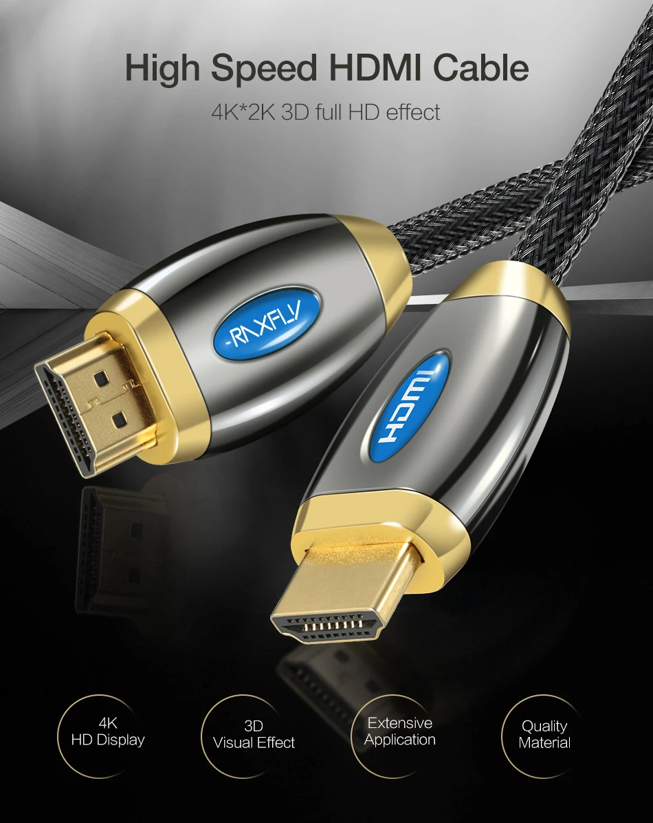 RAXFLY Кабель HDMI 2,0 4K 3D HDMI к HDMI кабель для телевизора lcd ноутбука проектора компьютера прочный 1 м 3M 5 м позолоченные HDMI кабели