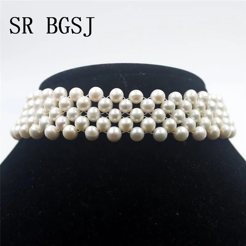 Free Shipping 6 7mm Women Jewelry Gift Natural Round Knitted Unique Freshwater White Pearl Necklace 31 37cm|Колье| |