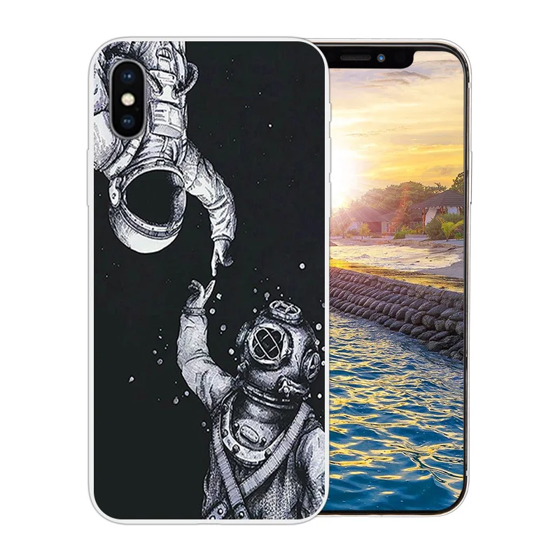 Чехол для Телефона iPhone X 10 Прозрачный мягкий силиконовый чехол Apple 6 6s 7 8 Plus Space Moon с