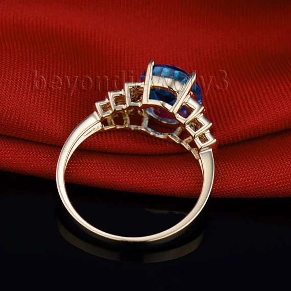 LANMI женские кольца с топазом чистое золото 14 карат бриллиантами синим кольцо для