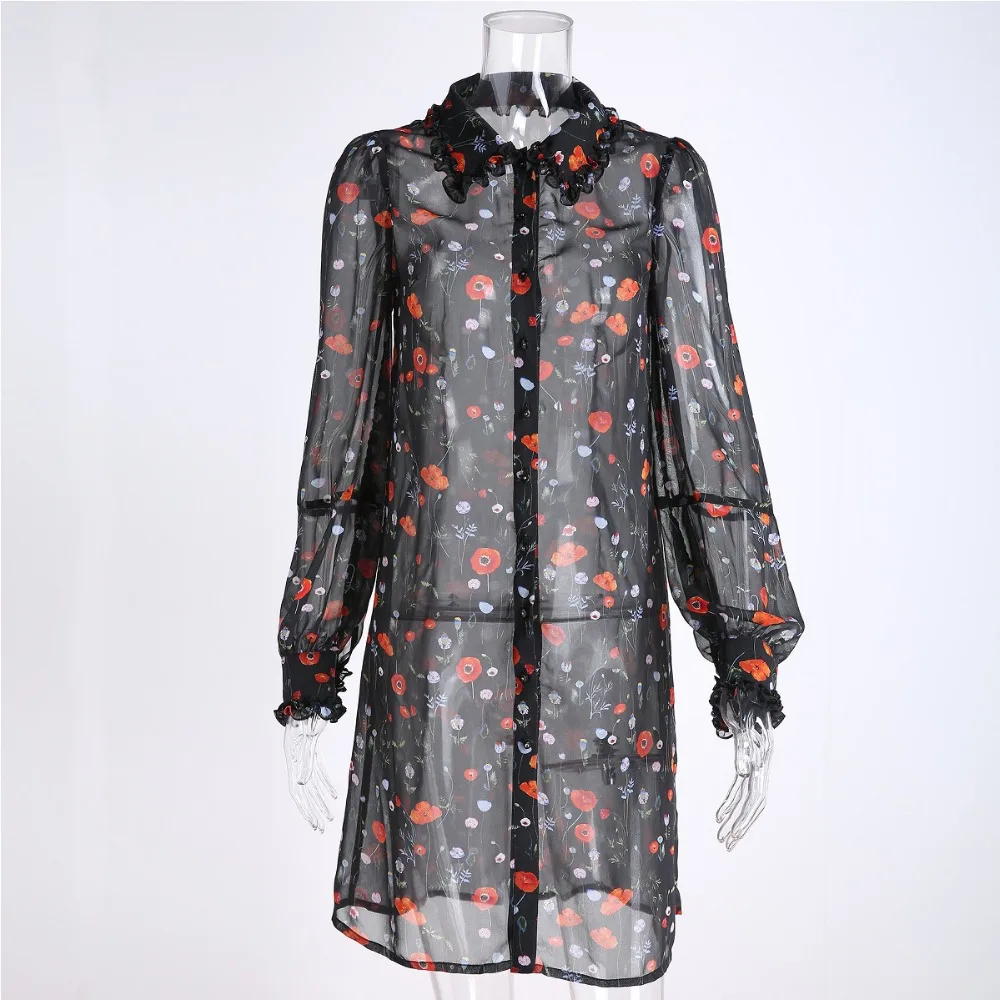 Пикантные Для женщин Перспектива шифоновая рубашка платье 2018 модный бренд