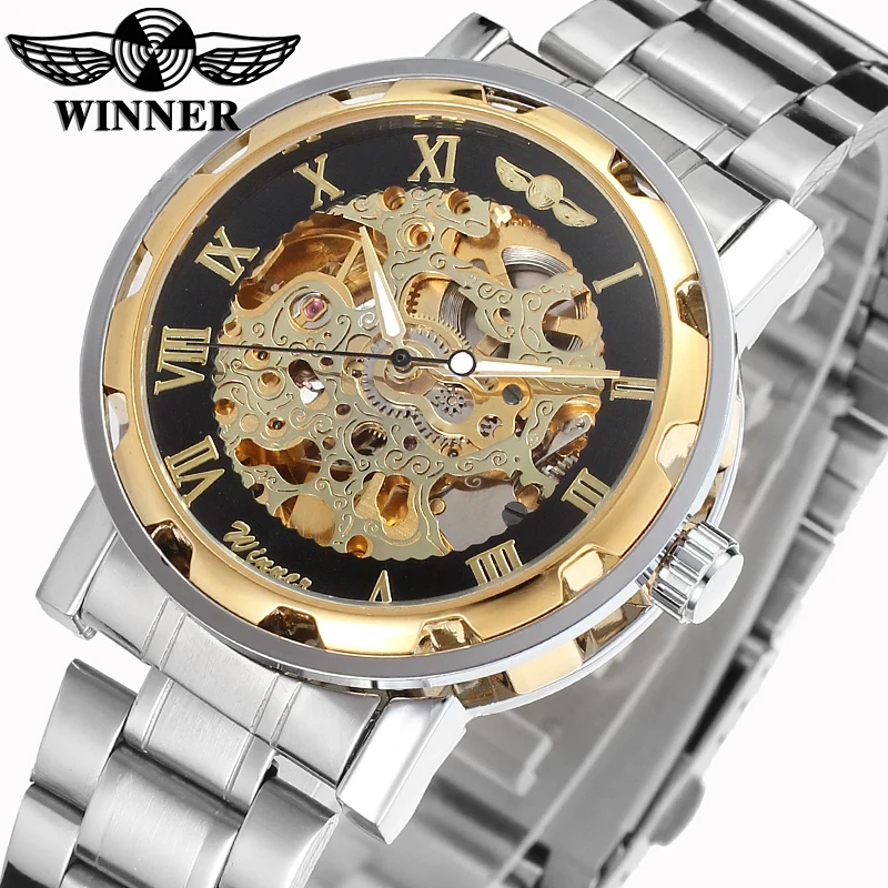 

Winner WRG8008M4T3 Automatic Men new wristwatch free shipping skeleton silver color watch stainless steel band best gift