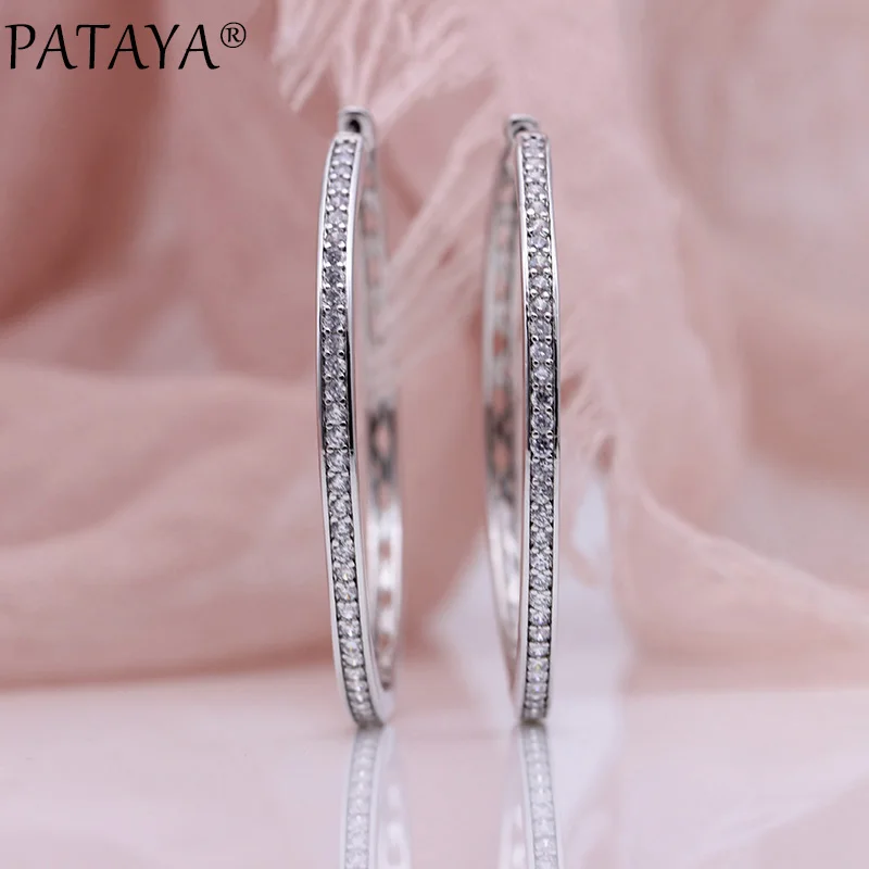 PATAYA новые круглые большие круглые свисающие серьги 585 розовое золото женские модные ювелирные изделия подарок Благородный натуральный циркон Изящные полые серьги