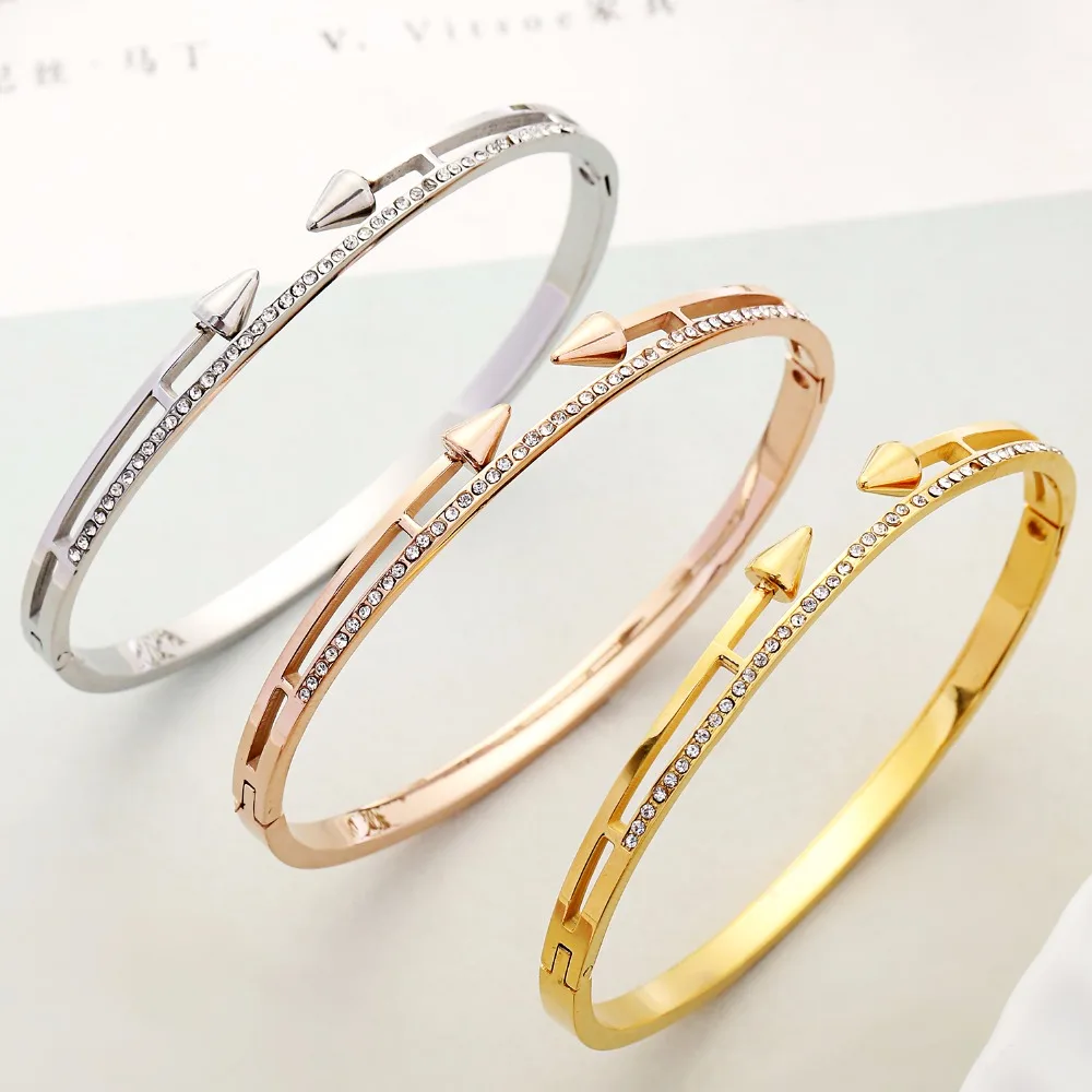 top quality Brand Conical Arrows Cubic Zirconia Stone stainless steel Bracelets &amp Bangles Nail Cuff punk style party acce | Украшения и