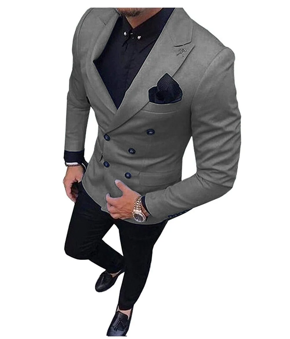 2 шт. мужские костюмы Slim Fit Бизнес двубортные костюмы жениха шерсть "твид" розового цвета в стиле смокинга для вечернее платье на свадьбу(пиджак+ брюки