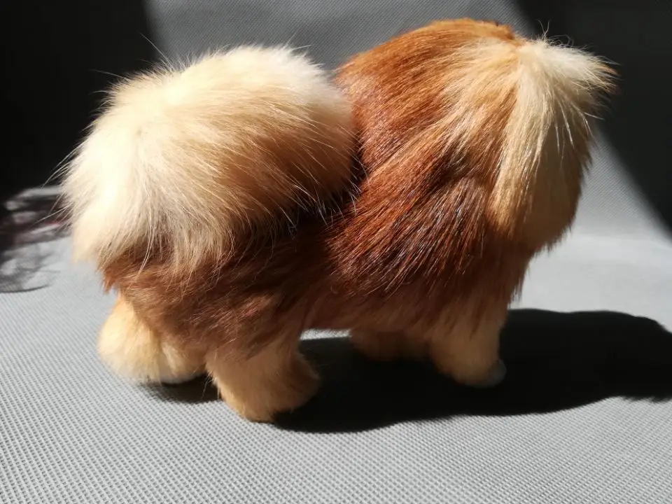Реальная игрушка 16x14 см стоящая коричневая собака из полиэтилена и меха модель