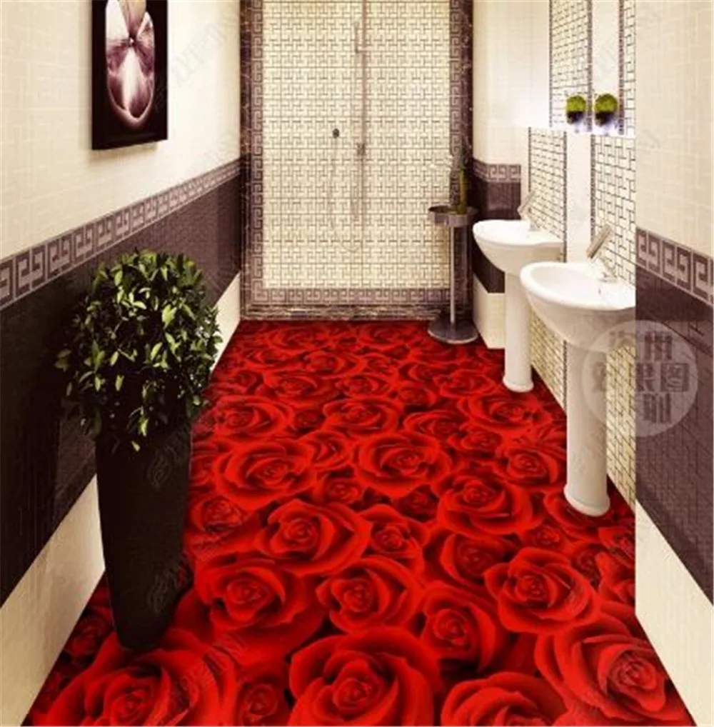 

Custom Any Size 3d Wallpaper Romantic Rose Bathroom Bedroom Living Room 3D Floor Interior Wallpaper Mural