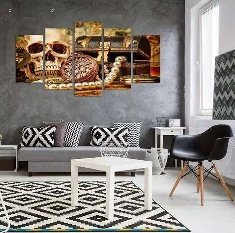 5 панелей HD напечатанный череп панк настенная живопись холст печать декор
