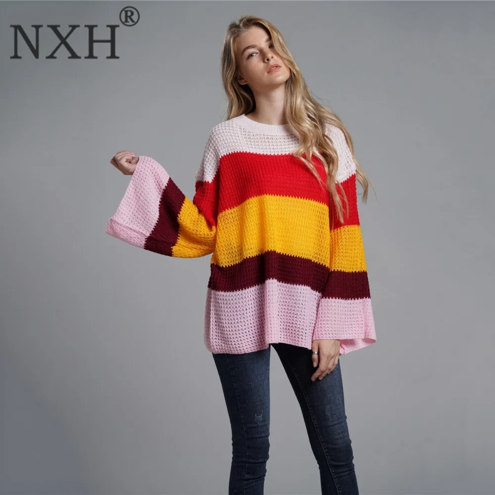 NXH 2018 осенне-зимний свитер женский пуловер с круглым вырезом богемный вязаный