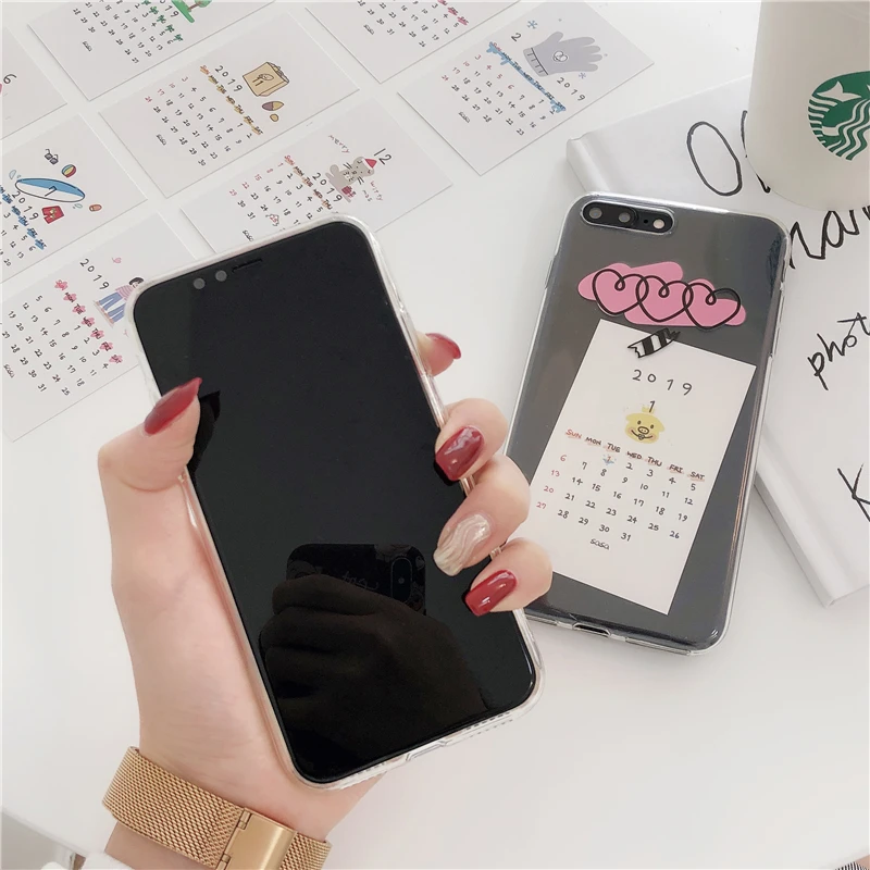Простой Прозрачный чехол с календарем для Iphone Xs Max Xr прозрачный из ТПУ сердцем 6s 7