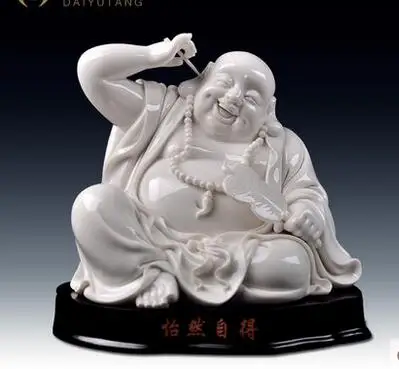 

White porcelain sculpture Pot-bellied laughing Buddha statue furnishing articles Carefree maitreya