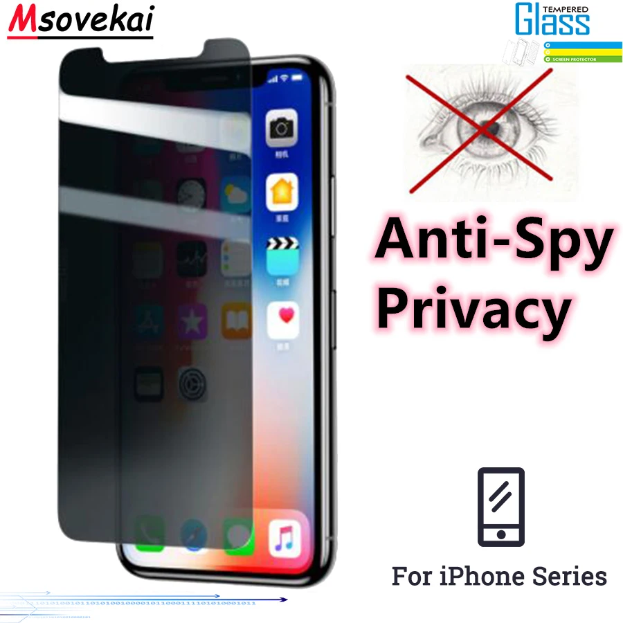 Антишпионское закаленное стекло для iPhone 8 Plus XS Max XR 6S 7 Защитная пленка