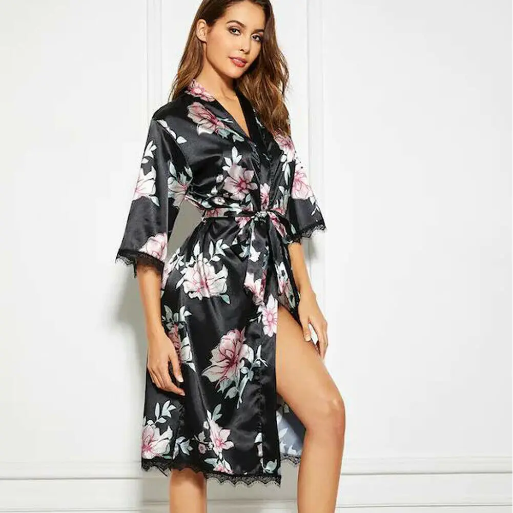 Элегантная женская ночная рубашка шелковое атласное кружевное белье с коротким