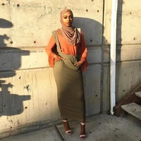 fashion womens belt skirt overalls dress muslim bottoms long pencil skirt ramadan party worship service islamic clothing wq1531