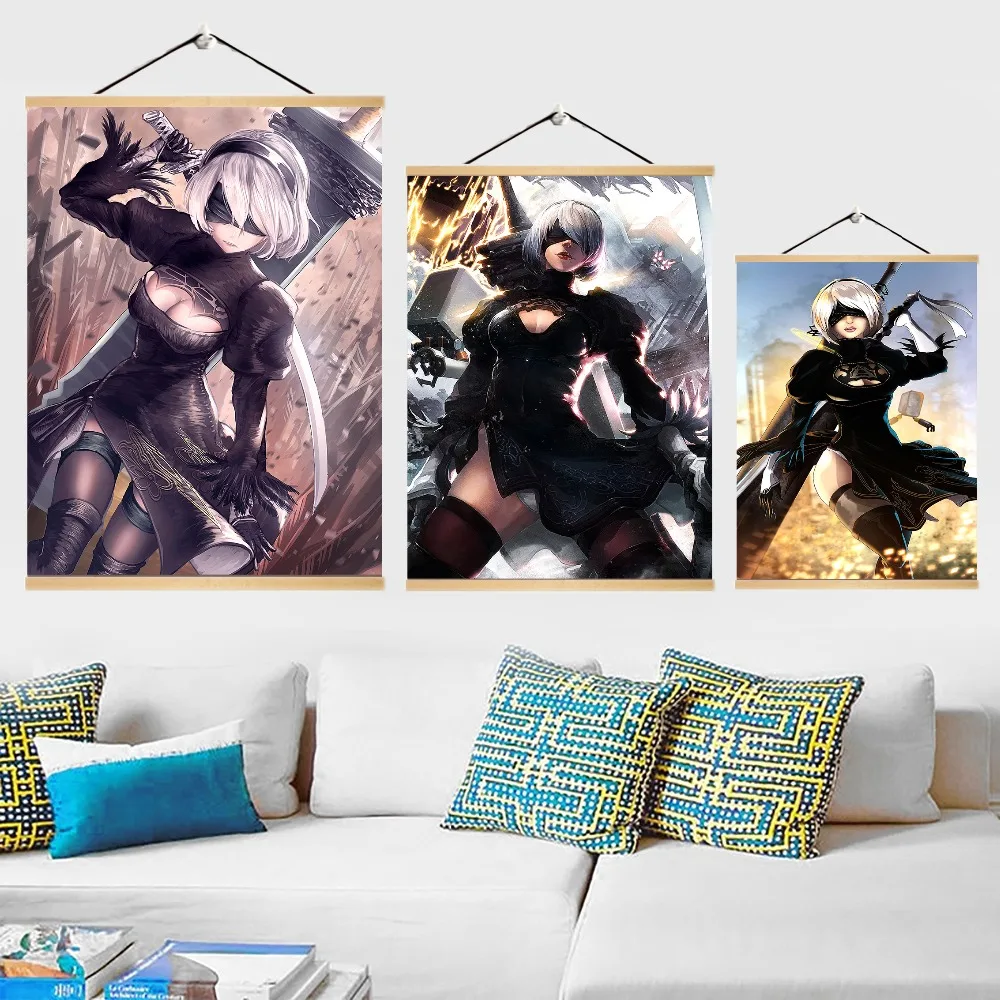 Игровой плакат NieR Automata украшение для дома гостиная Свиток из массива дерева