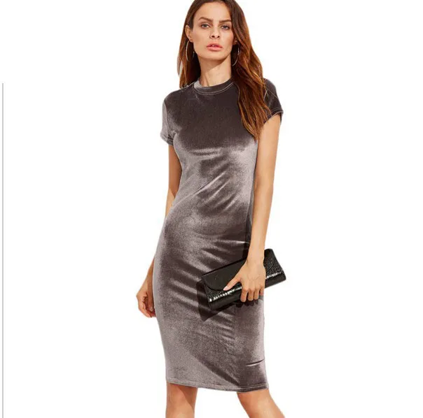 ZLUX 2018 NEW Women velvet Solid dresses Cotton Round neck short sleeve dress Knee pencil European version elegant | Женская одежда