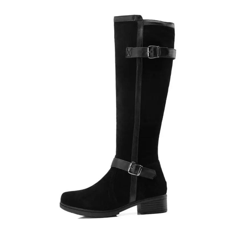 FITWEE/Размеры 33-43 Женские зимние сапоги Теплая обувь на меху до колена плоской