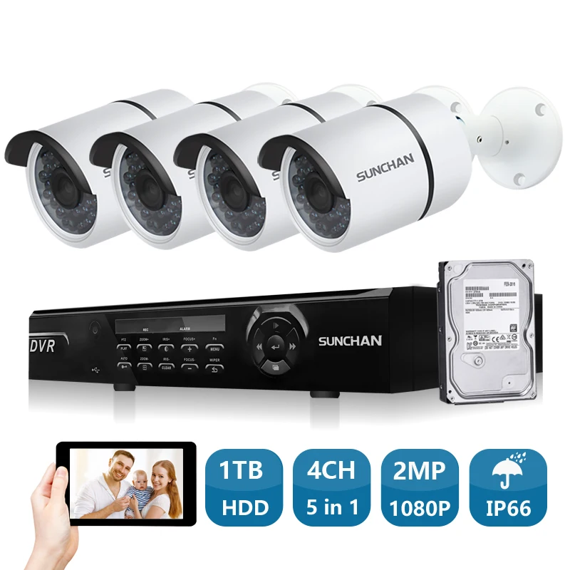 Sunchan новый 4ch 1080 P AHD H DVR 4 шт. HD 2.0MP открытый камеры безопасности комплекты система