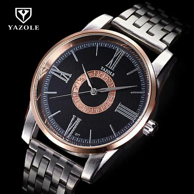 YAZOLE Роскошные брендовые аналоговые часы из нержавеющей стали мужские кварцевые
