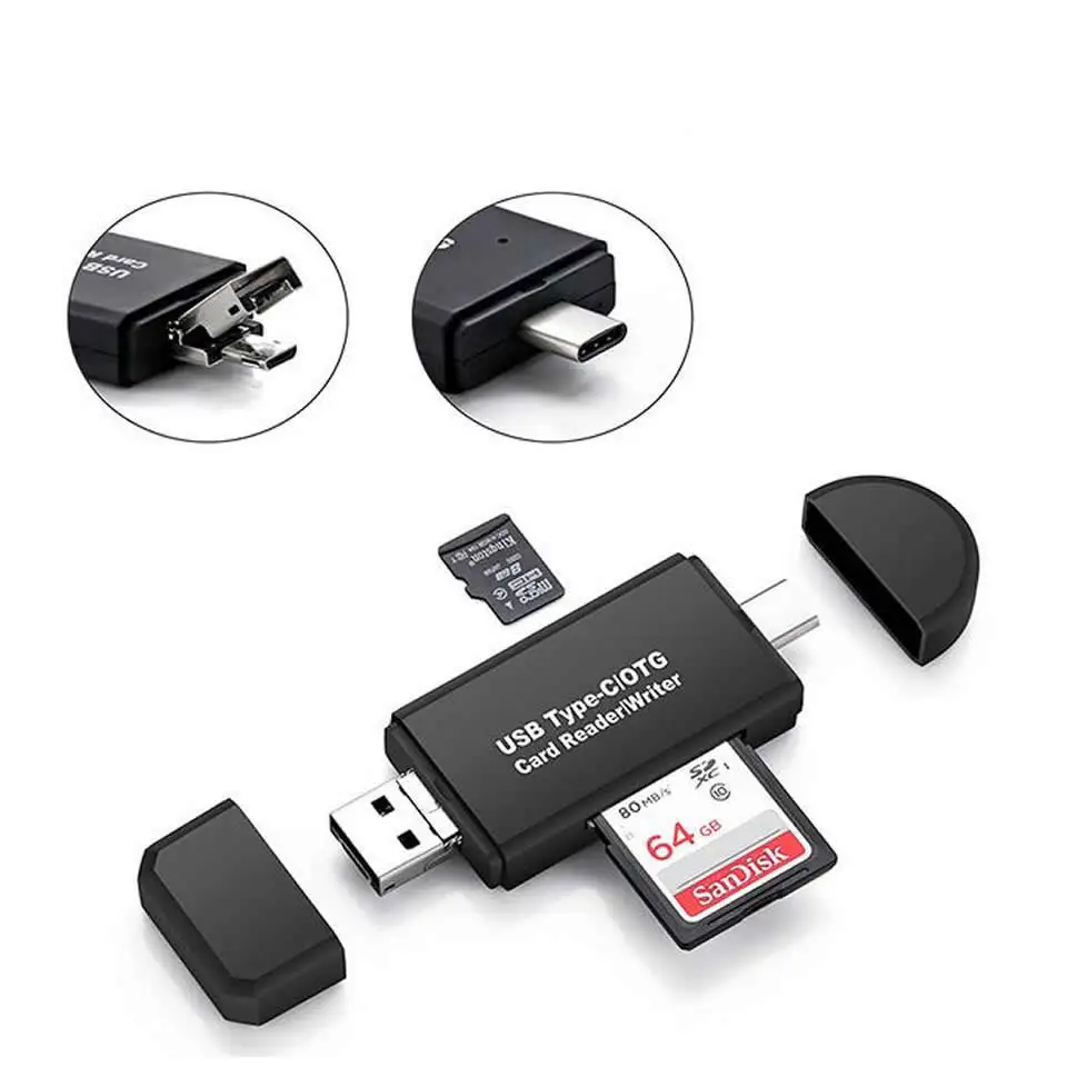 3 In 1 Card Reader Electop type C Micro USB 3 в 1 OTG кард-ридер высокоскоростной USB2.0 Универсальный OTG TF/SD для Android компьютера удлинители - Цвет: 3 In 1 Card Reader