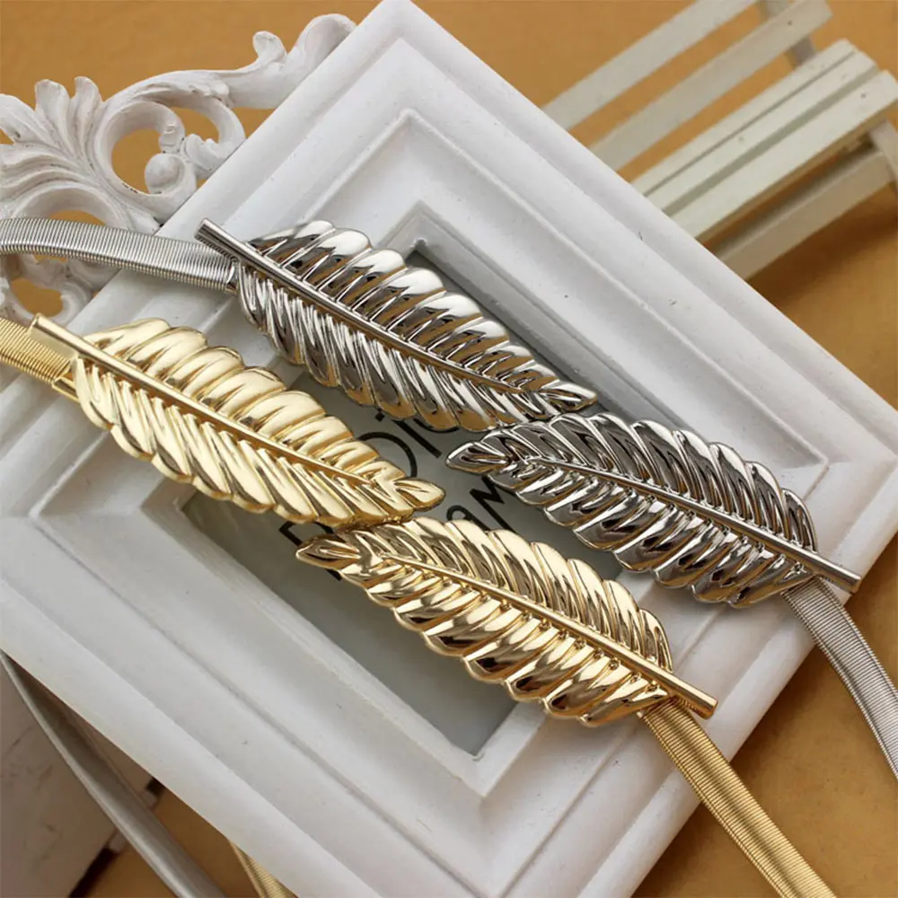 Женский металлический ремень в форме листьев золотистый Регулируемый