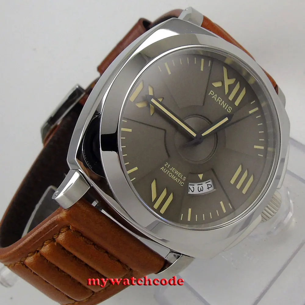 Мужские автоматические часы Watces механические Parnis 44 мм с подсветкой даты 100 м для