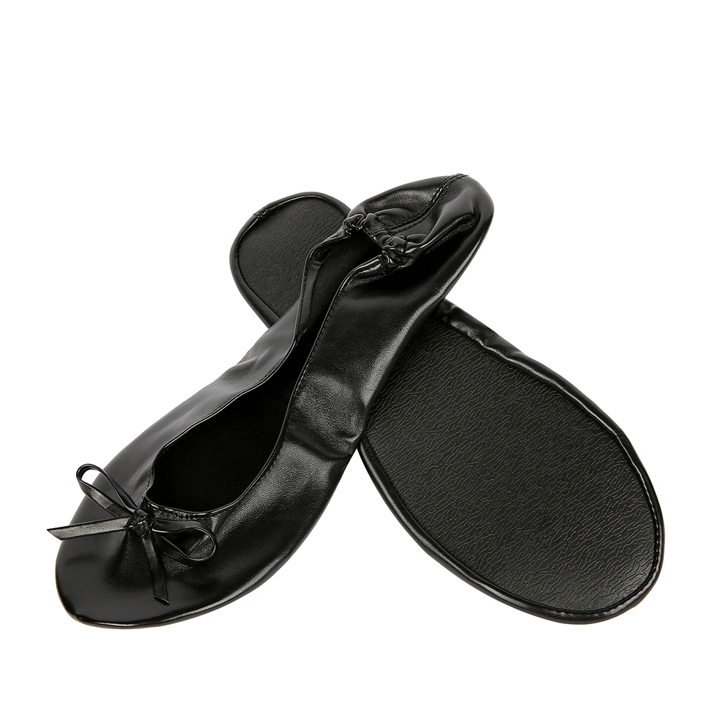 Черные туфли на плоской подошве обувь-балетки складные балетки для свадебной