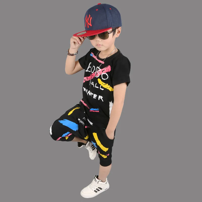 2019 Summer Children's Clothing Set Suit for Boys Kids Children Clothes Oil Painting Flowers Hip Hop | Детская одежда и обувь