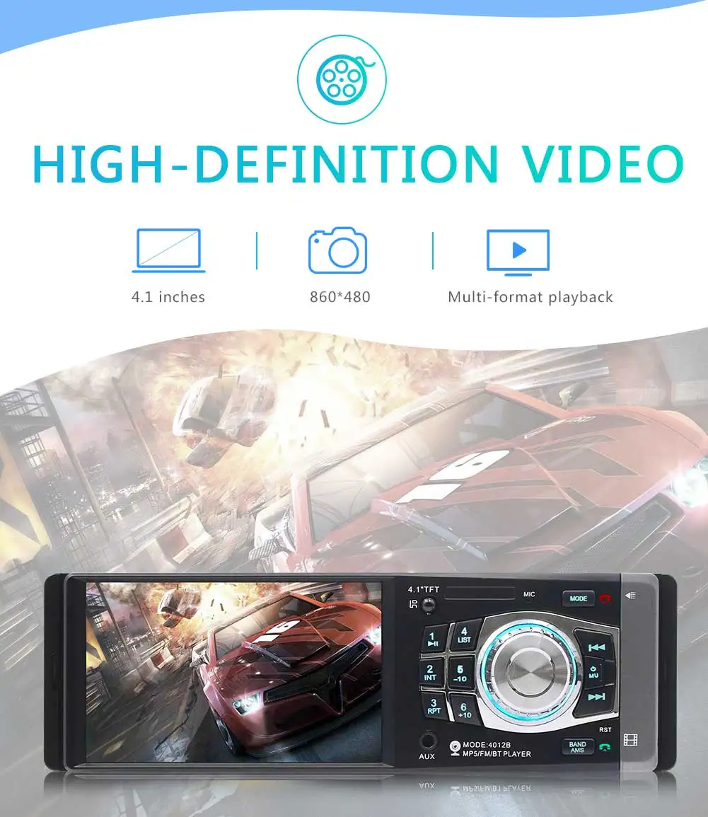 Автомагнитола 1DIN 4 1 дюйма AUX FM Bluetooth с поддержкой камеры заднего