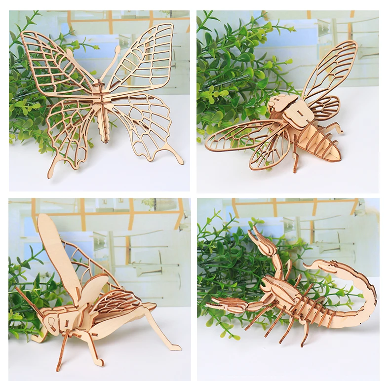 Детские игрушки Монтессори 3D головоломка DIY Развивающие Игрушки Насекомые 8 штук деревянная головоломка ручной работы собранные игрушки Детский подарок