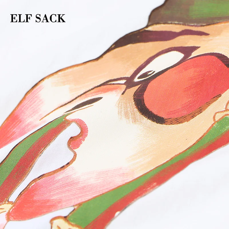 ELFSACK, новинка, хлопковое женское платье, уличная одежда, с буквенным принтом, с круглым вырезом, до середины икры, женские вечерние платья, стильные, со средней талией, Femme Vestidos