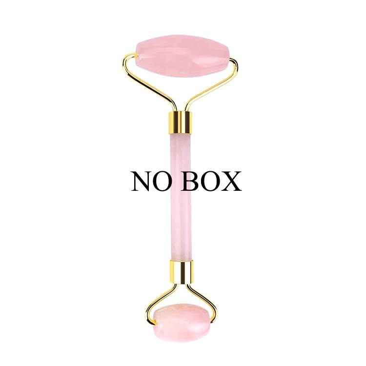 rose no box Натуральный кварцевый ролик для похудения Массажер для лица инструмент для лифтинга нефритовый массажный ролик для лица камень массаж кожи красота уход набор коробка - Цвет: rose no box