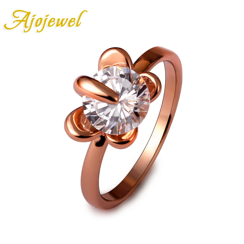 Женское кольцо с цветком Ajojewel обручальное из розового золота цирконием Прямая