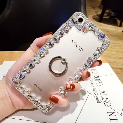 Роскошный Блестящий цветной бриллиантовый чехол подставка с кольцом держателем