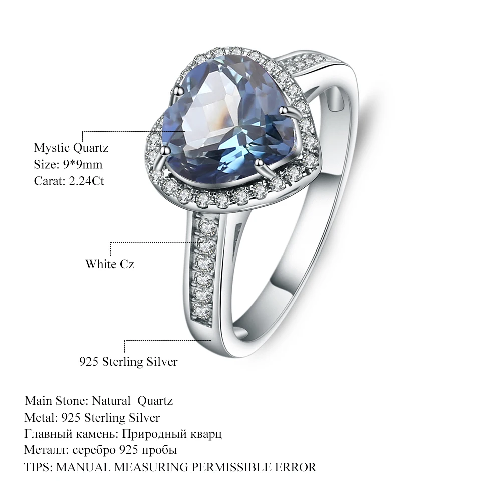 Женское серебряное кольцо gemb's естественная форма сердца иолит синий мистик