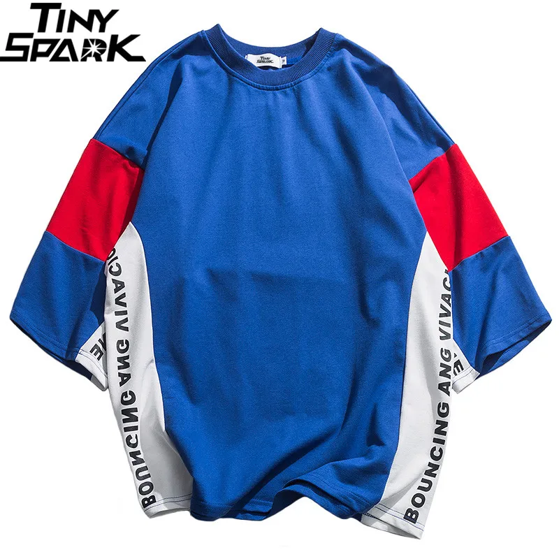 2019 Mens Hip Hop T Shirt Color Block Patchwork Harajuku T-Shirt Streetwear Summer Thick Tshirt Short Sleeve Tops Tees Cotton | Мужская