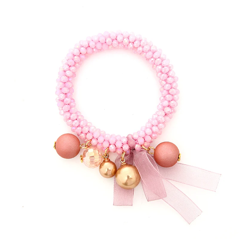 pink INKDEW модные шелковые ленты Бусины Strand браслеты для женщин подарок кристалл эластичные ручной работы многоцветные браслеты ювелирные изделия бохо - Окраска металла: pink