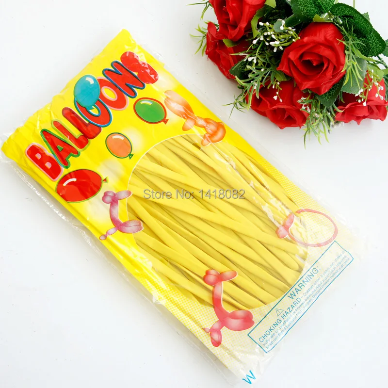 

Hot !100pcs Yellow 1.5g Magic Assorted Long balloons 100% Latex Balloon for Wedding, Birthday, Party Decoration