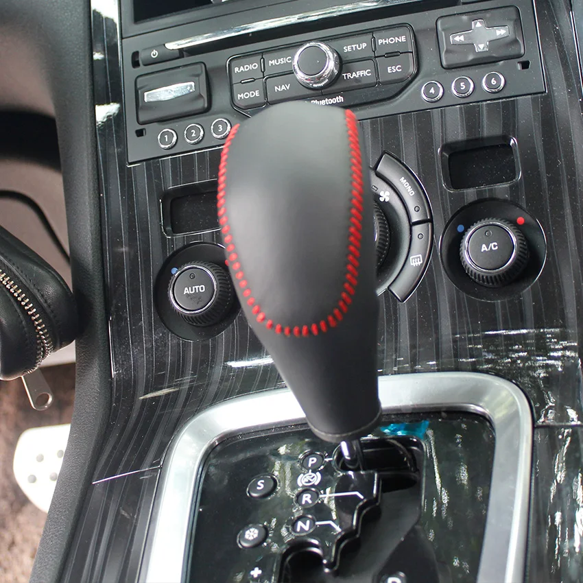 

Case for Peugeot 3008 Automatic Gear Cover Genuine Leather DIY Gearshift Knob Collars Car-styling