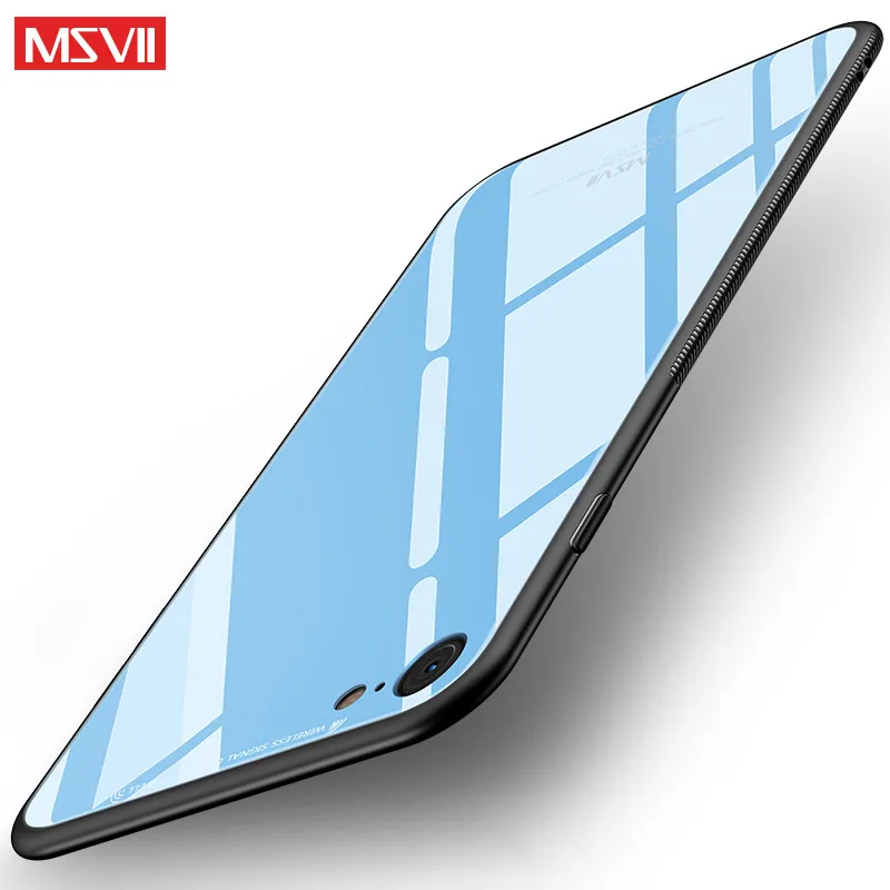 Blue Msvii Роскошный чехол для iphone 8 360 полная защита ультра тонкая стеклянная задняя крышка для iphone 7 7 plus Coque чехол для iphone 8 plus - Цвет: Blue