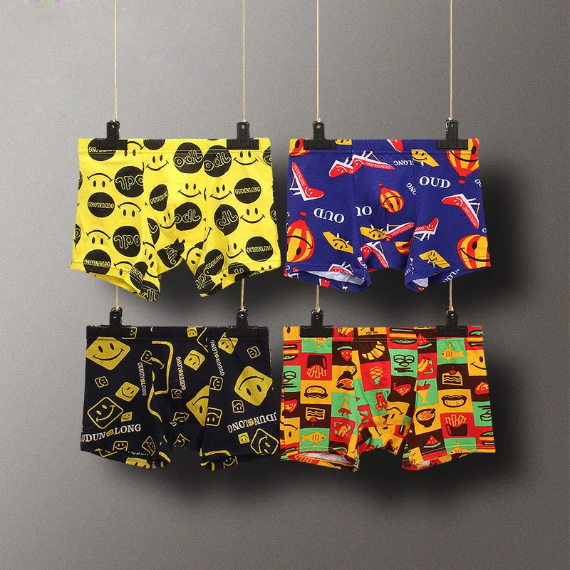 Мужское нижнее белье мягкие дышащие хлопковые трусы боксеры с принтом смайликов