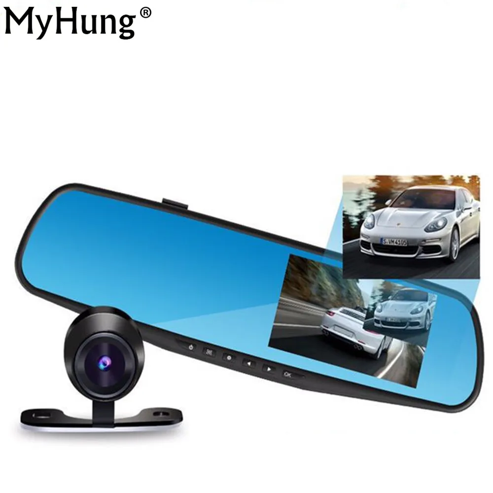 Автомобильный видеорегистратор зеркало заднего вида 4 3 дюйма Full HD 1080P|car dvr camera|dual