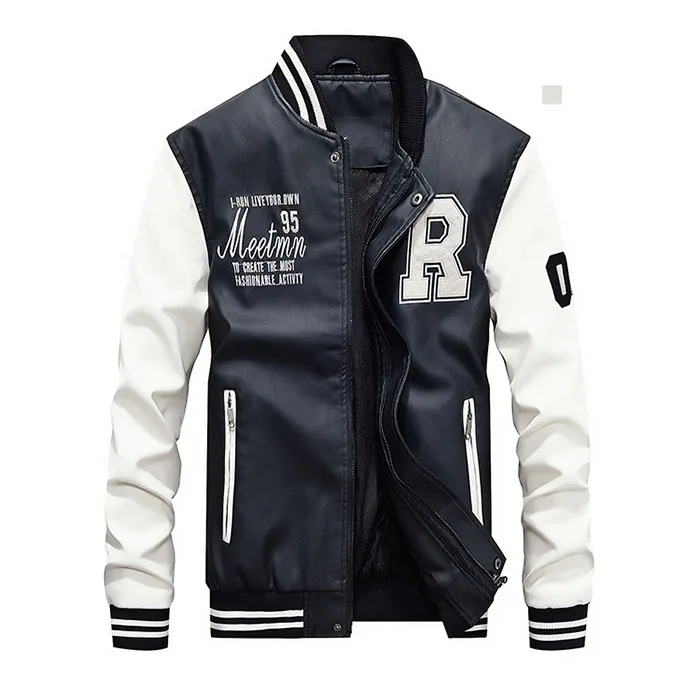 Winter Autumn Stylish Pu Leather Jacket Men Fashion Stand Collar Spring Thick Fleece Baseball | Мужская одежда