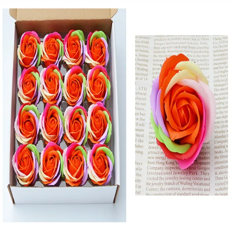 

Handmade colorful rose soap flower head simulation rainbow flower top - grade gift box with flowers Free Shipping