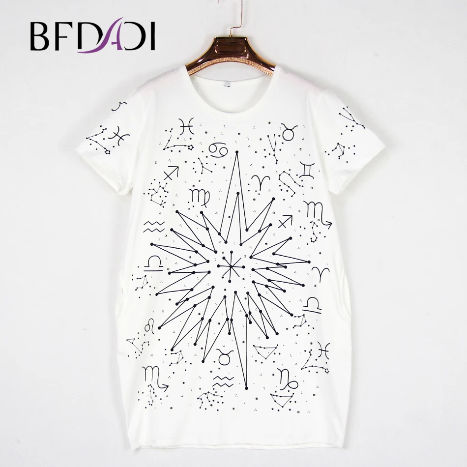 Bfdadi/бренд 2020 г. летние новые модные созвездие шаблон с коротким рукавом О