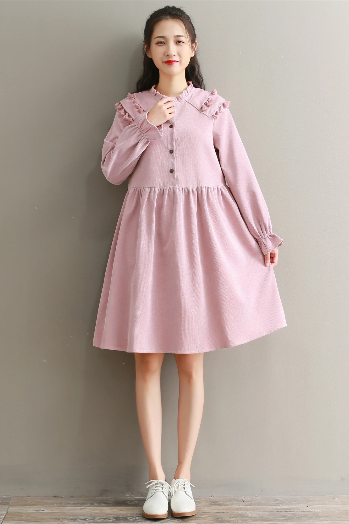 

Spring autumn cute corduroy dress new fashion preppy style long sleeve kawaii mini dress